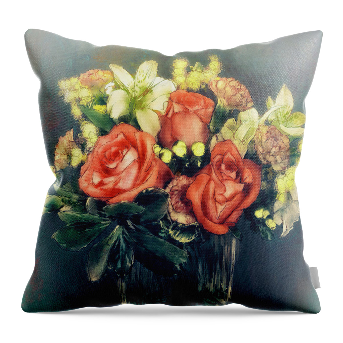 Flower Throw Pillow featuring the digital art Old World Bouquet by Lois Bryan