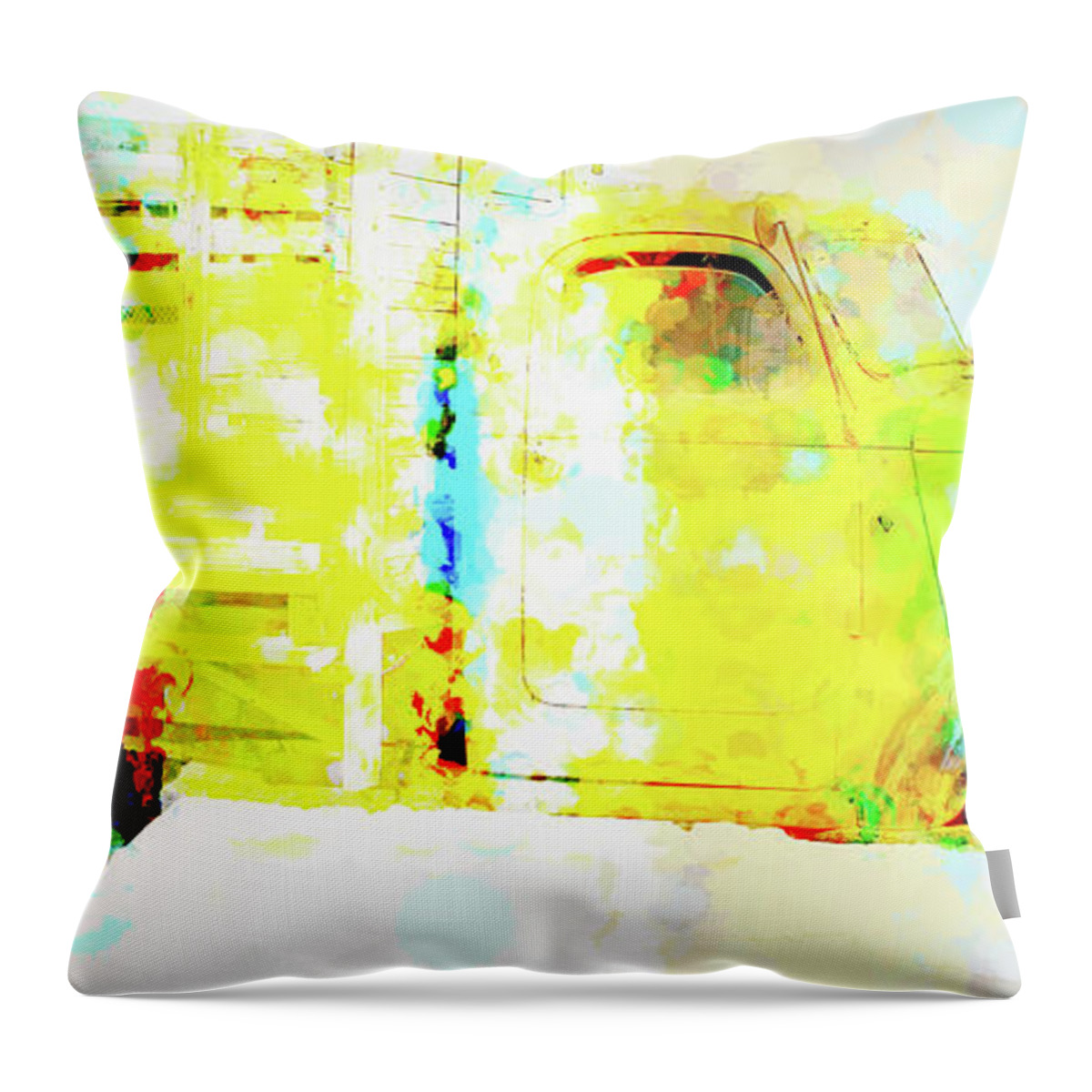 Truck Throw Pillow featuring the digital art Old Yellow truck by Cathy Anderson