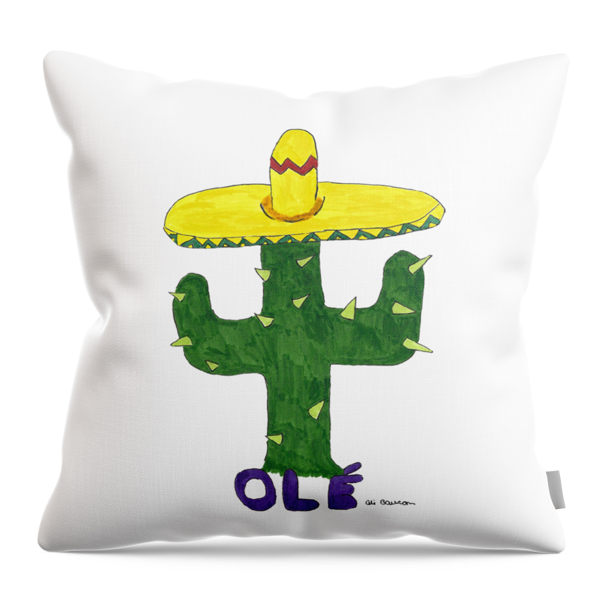 Olé Throw Pillow featuring the drawing Ole Cactus by Ali Baucom