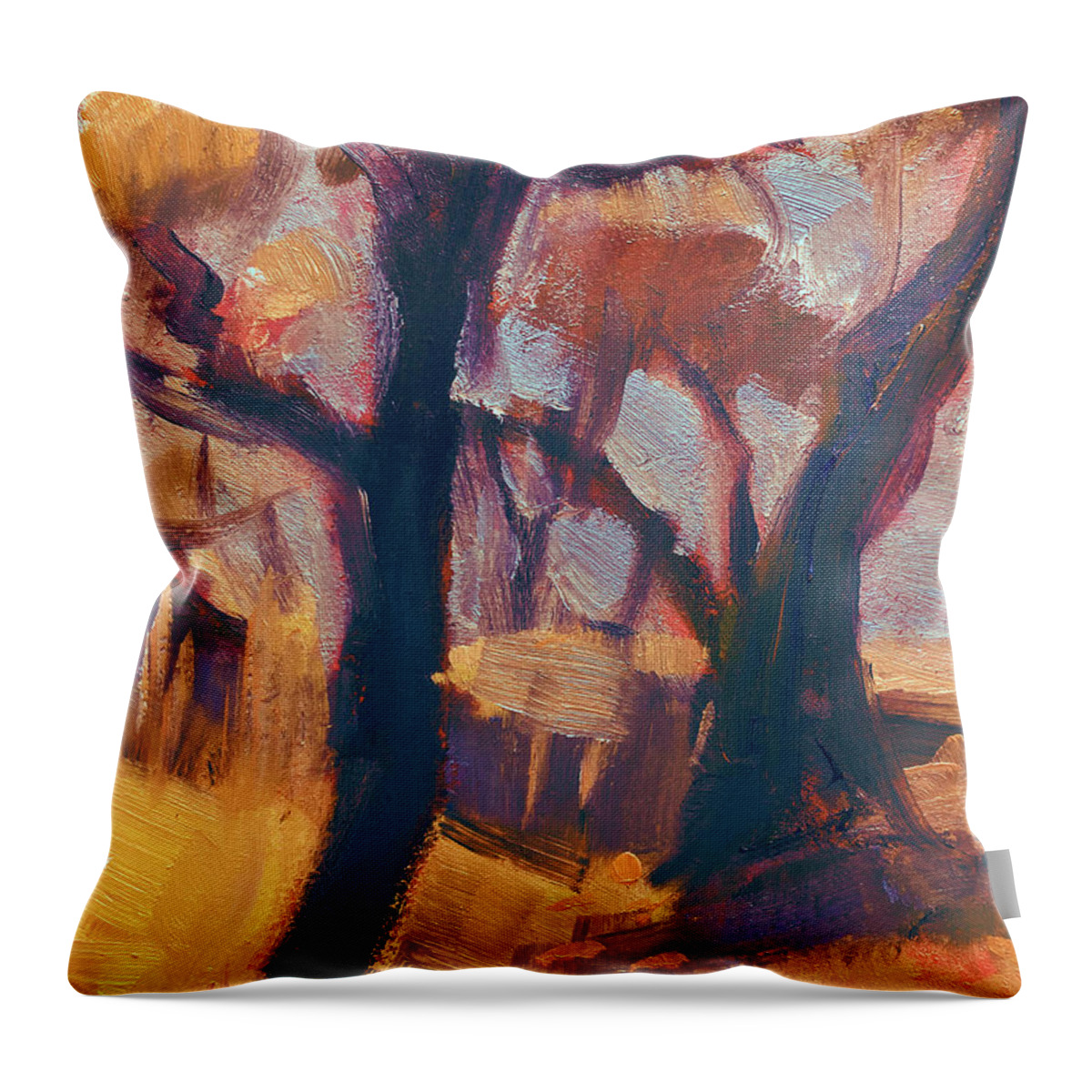 Paxos Throw Pillow featuring the painting Olive grove during a warm Greek evening by Nop Briex