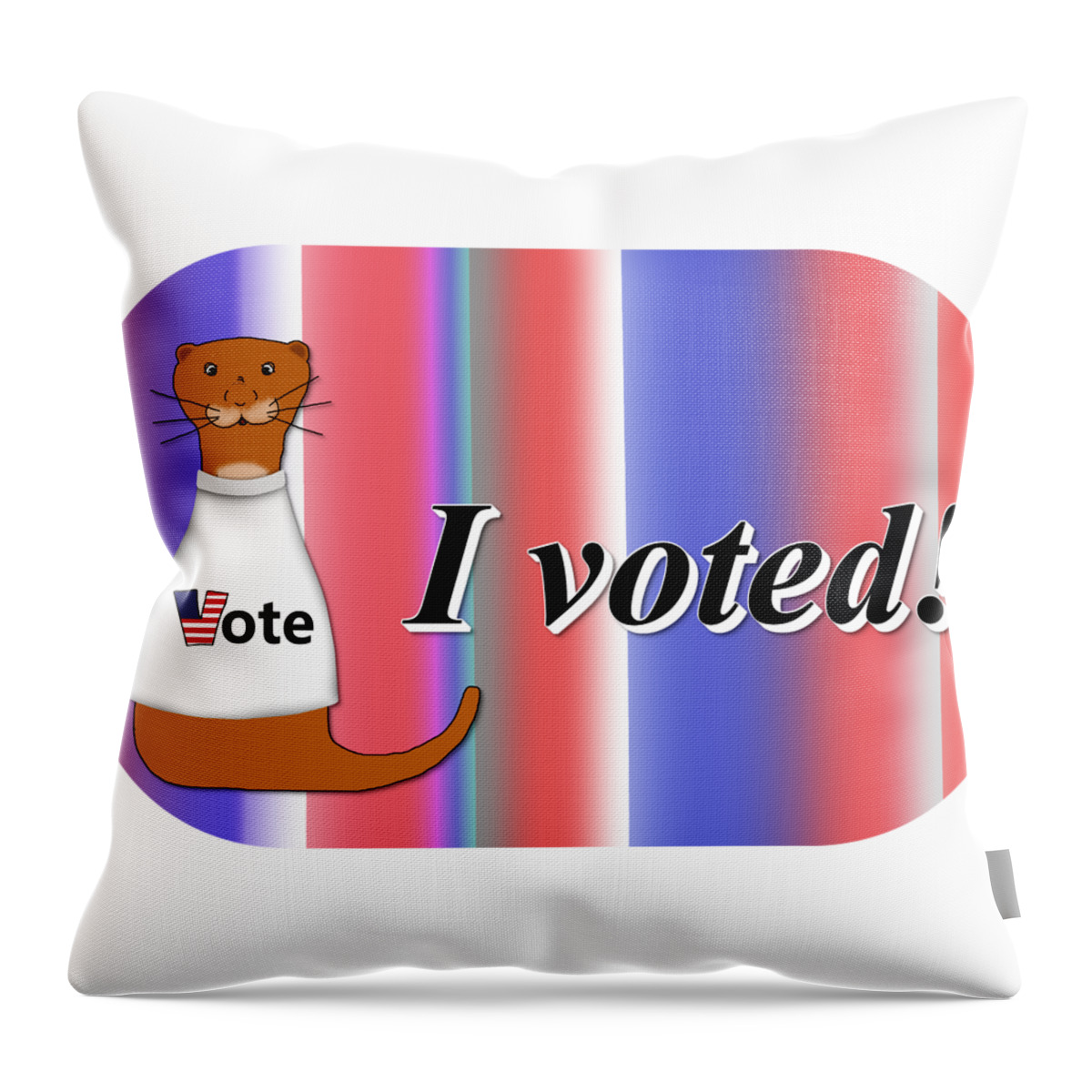 Oliver The Otter Throw Pillow featuring the photograph Oliver The Otter I Voted Sticker on Background by Colleen Cornelius