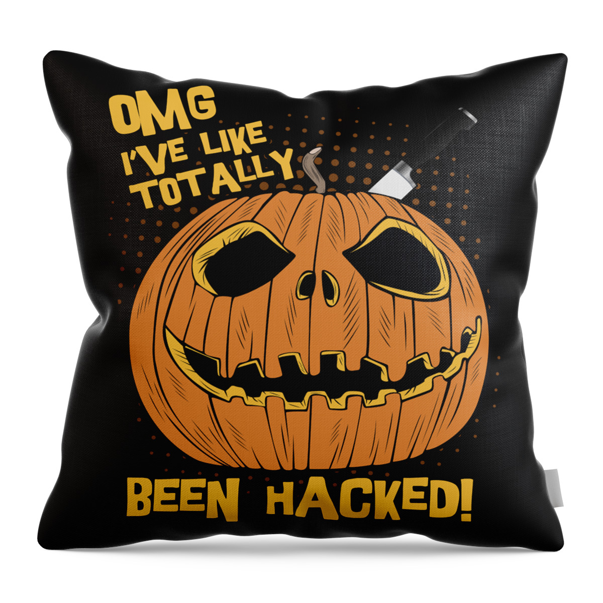 Cool Throw Pillow featuring the digital art OMG Ive Been Hacked Funny Halloween Pumpkin by Flippin Sweet Gear