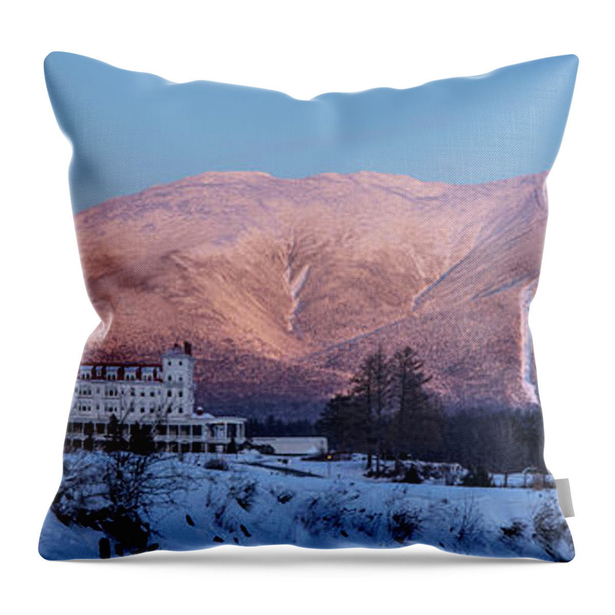 Omni Throw Pillow featuring the photograph Omni Alpenglow Winter Moonrise Panorama by White Mountain Images