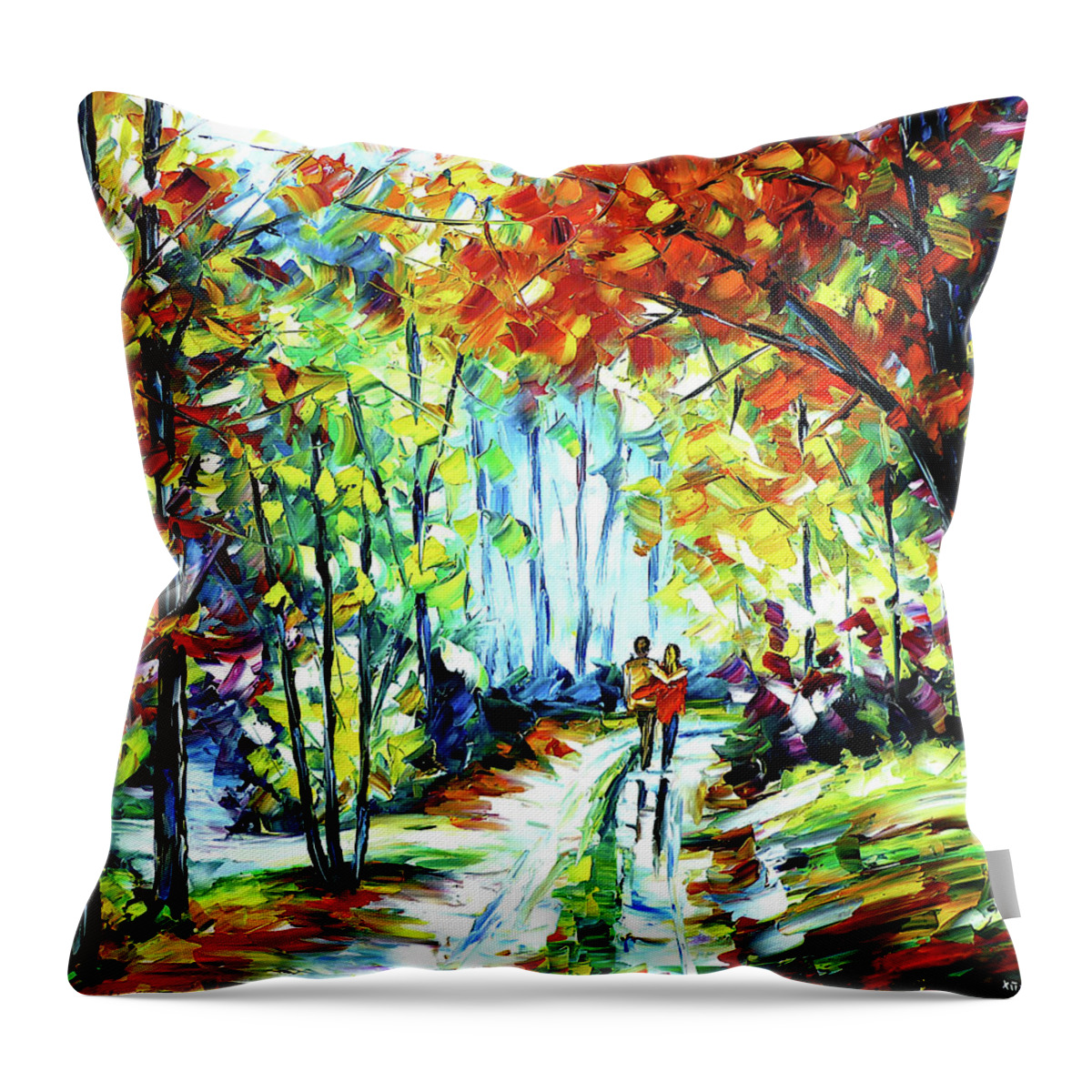 Autumn Walk Throw Pillow featuring the painting On An Autumn Day by Mirek Kuzniar