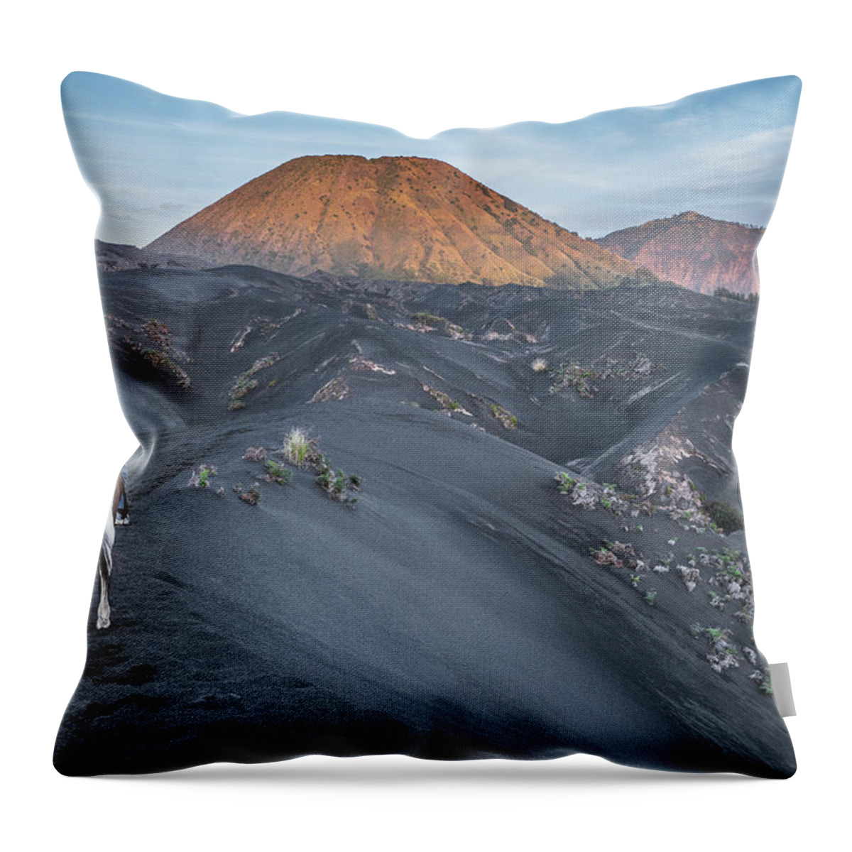 Batok Throw Pillow featuring the photograph On the black sand of Mt Bromo by Anges Van der Logt