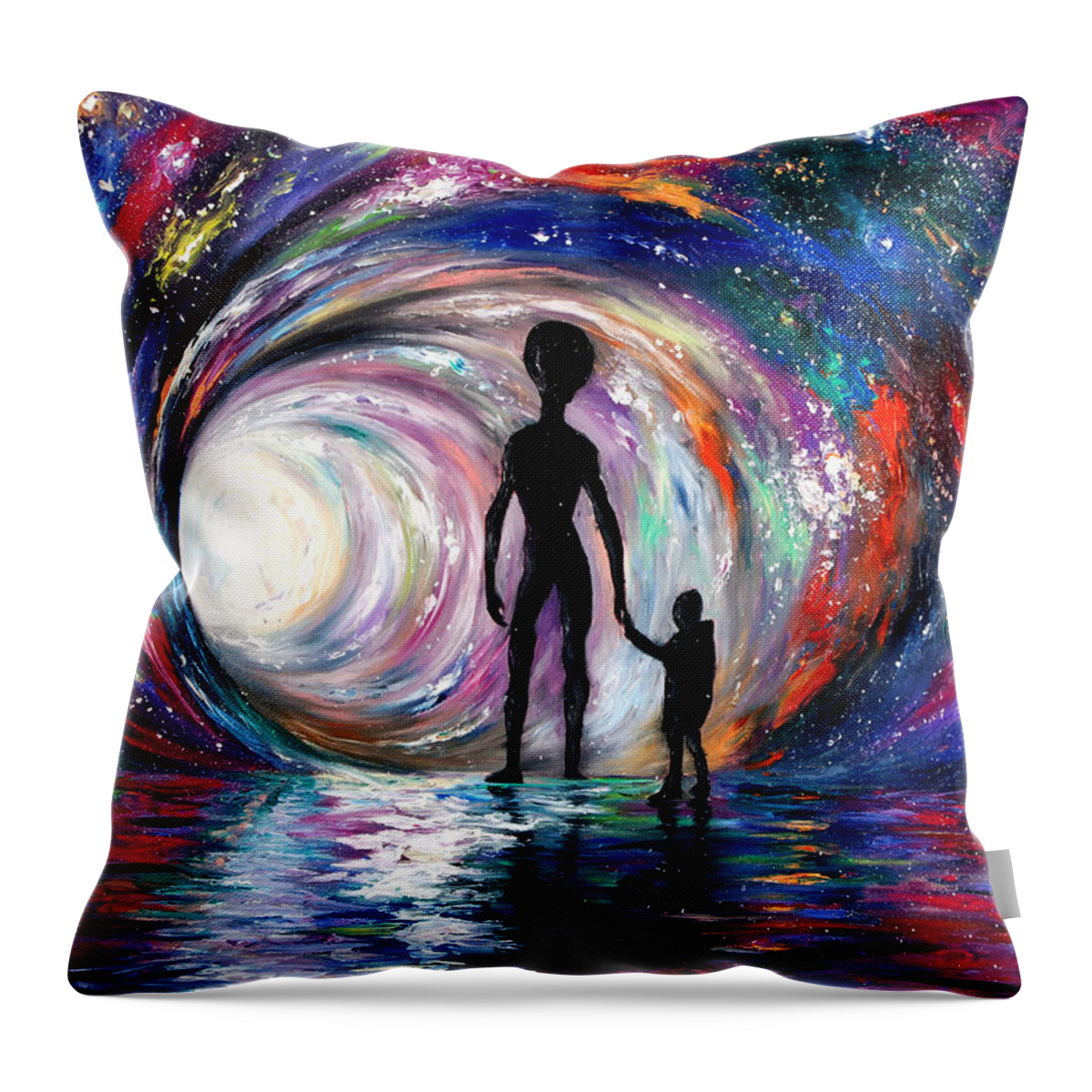 Alienart Throw Pillow featuring the painting On the last day by Hafsa Idrees