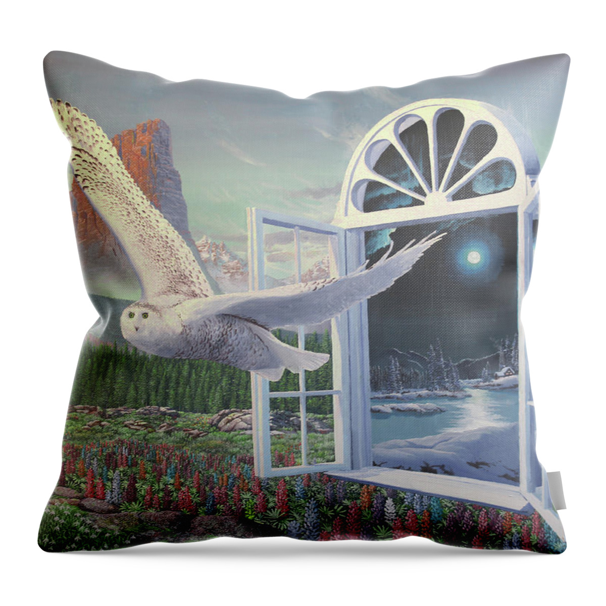 Snowy Throw Pillow featuring the painting On the Wing by Michael Goguen