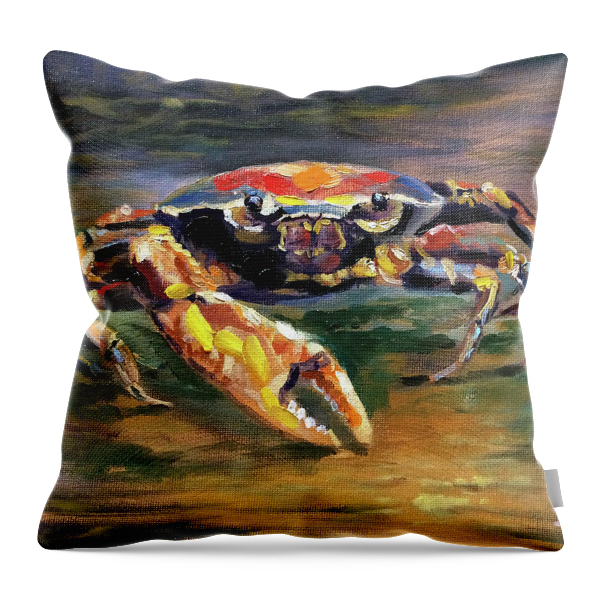 Crab Throw Pillow featuring the painting One Claw Bandit by David Bader