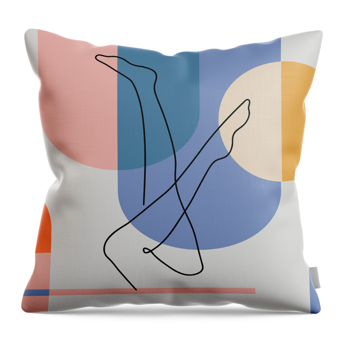 Naked Woman Throw Pillow featuring the drawing One line continuous of sexy body set Single line drawing art Woman body isolated Geometric shapes 03 by Mounir Khalfouf