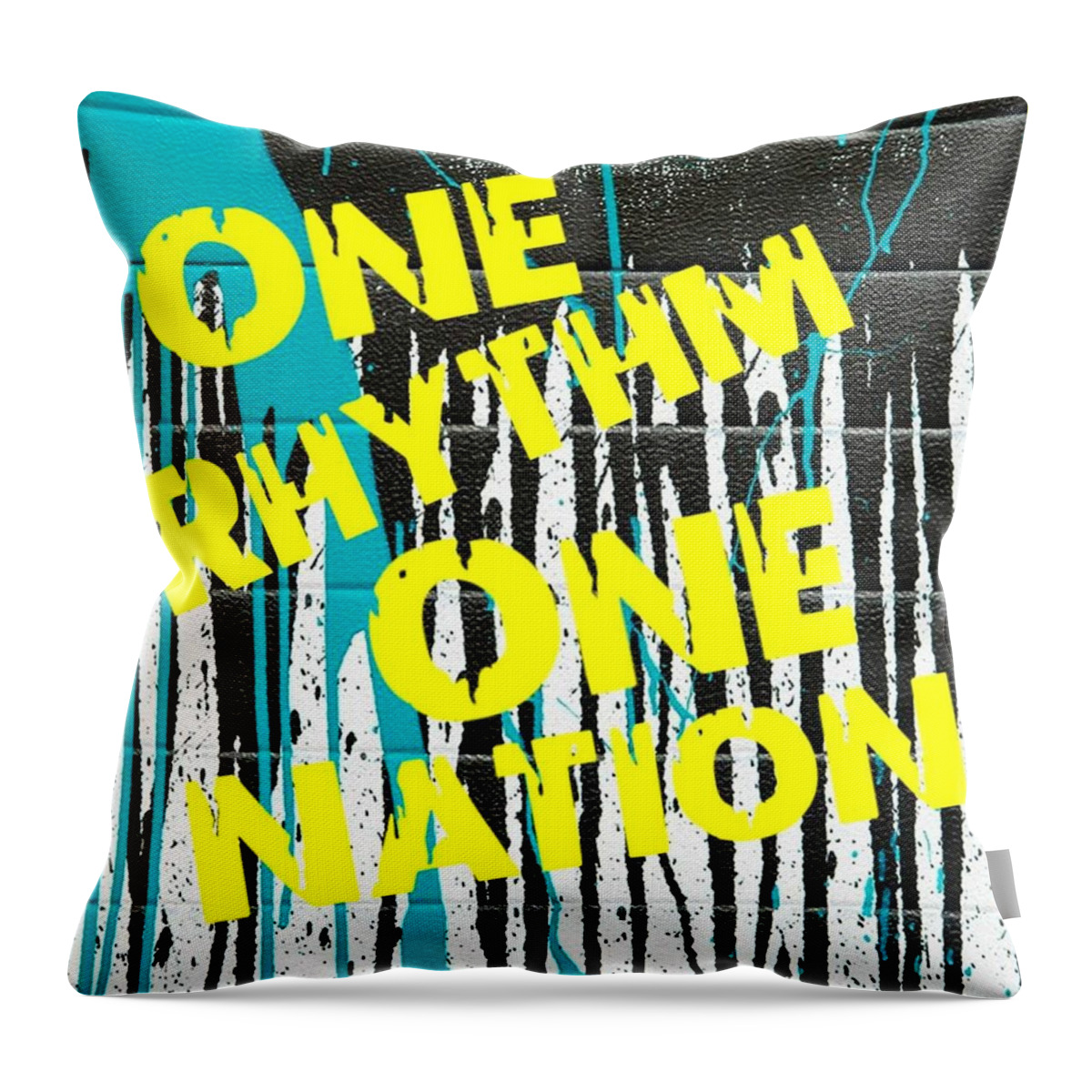  Throw Pillow featuring the digital art One Rhythm One Nation - Paint Can by Tony Camm