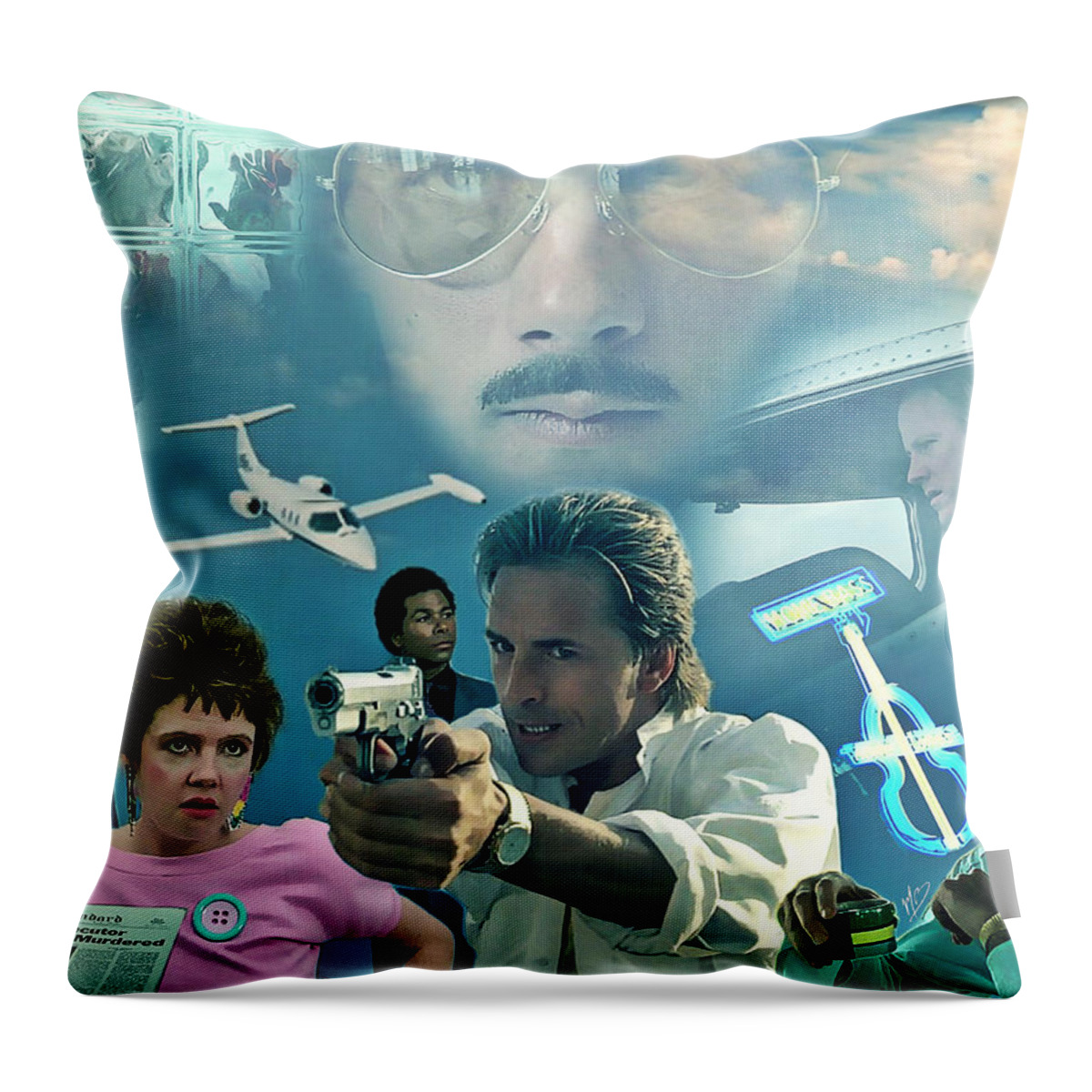 Miami Vice Throw Pillow featuring the digital art One Way Ticket by Mark Baranowski