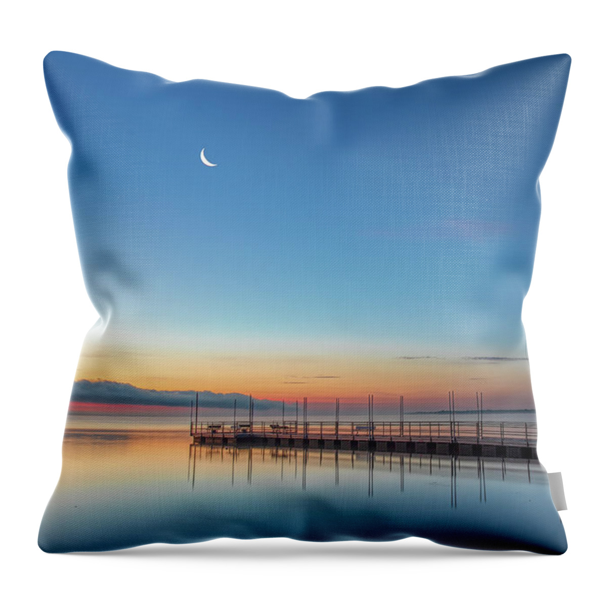 Moon Throw Pillow featuring the photograph Oneida Lake Moonrise by Rod Best