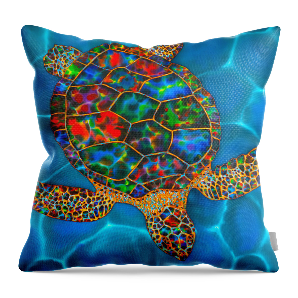  Throw Pillow featuring the painting Opal Hawksbill Turtle by Daniel Jean-Baptiste