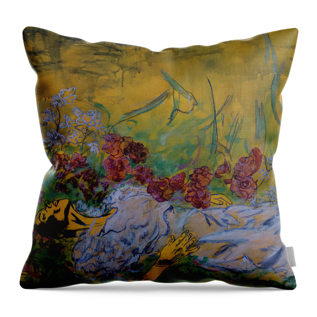 Flowers Throw Pillow featuring the painting Ophelia II by Cecilie Rose