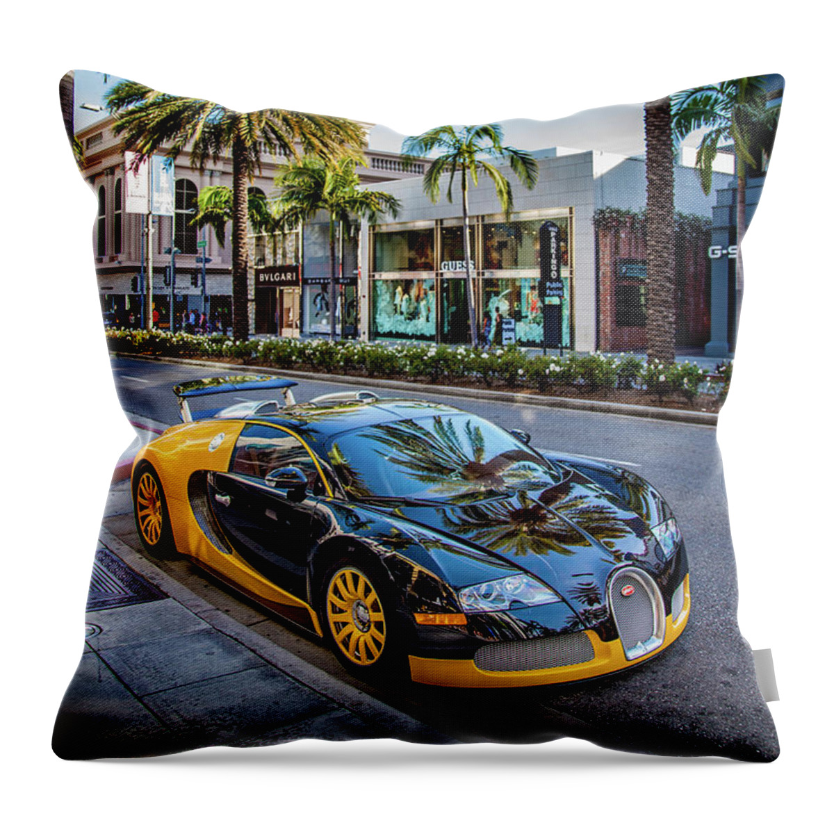 Bugatti On Rodeo Drive Throw Pillow featuring the photograph Opulence Parade by Az Jackson