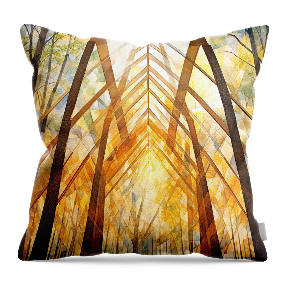 Architecture And Nature Throw Pillow featuring the painting Orange and Yellow Serenity - Yellow Art by Lourry Legarde