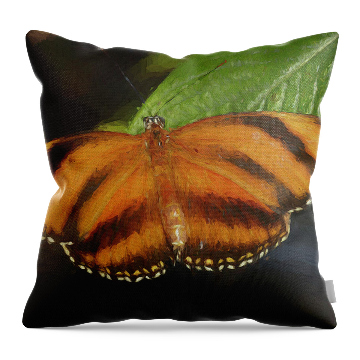 Jon Glaser Throw Pillow featuring the digital art Orange Butterfly by Jon Glaser
