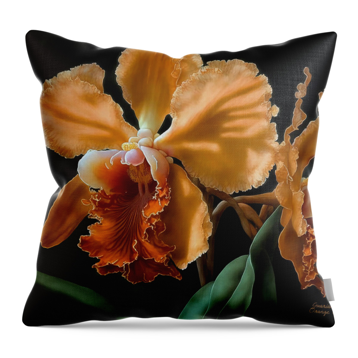 Watercolor Throw Pillow featuring the painting Orange Cattleya Orchid by Kai Saarto