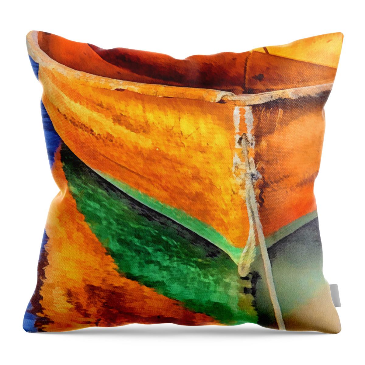 Rockport Throw Pillow featuring the photograph Orange Dinghy in Warm Sun by Betty Denise