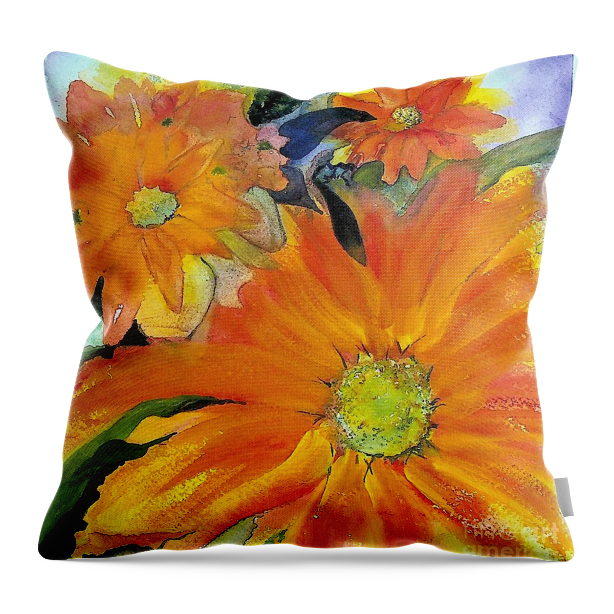 Watercolor Throw Pillow featuring the painting Orange flowers by Valerie Shaffer