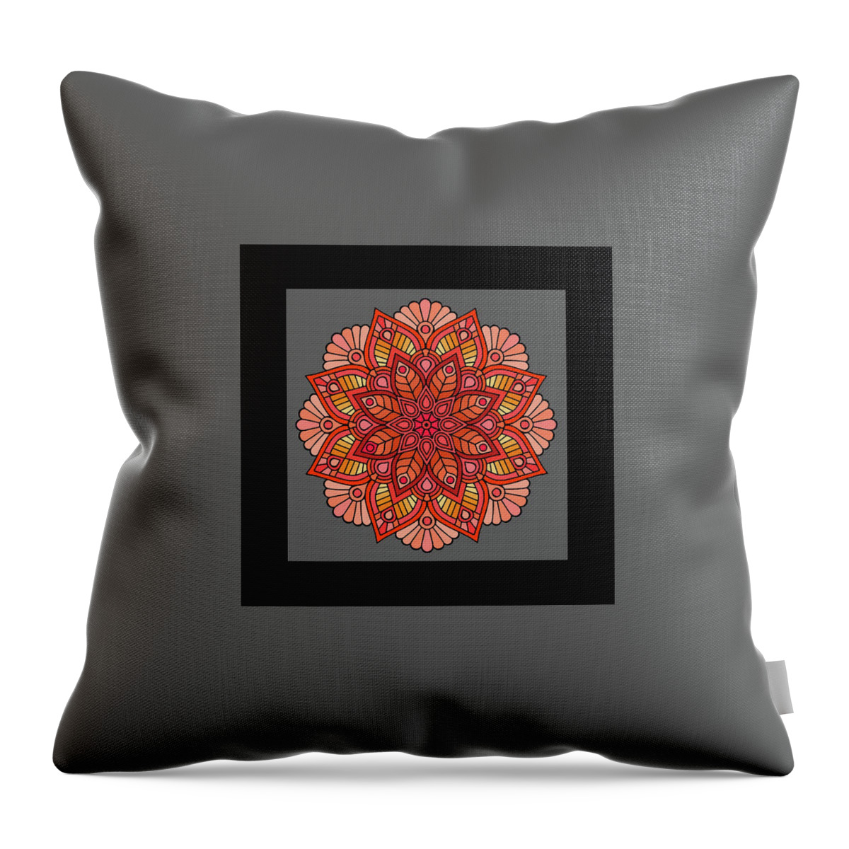 Orange Throw Pillow featuring the digital art Orange Grey Tones Mandala by G Lamar Yancy