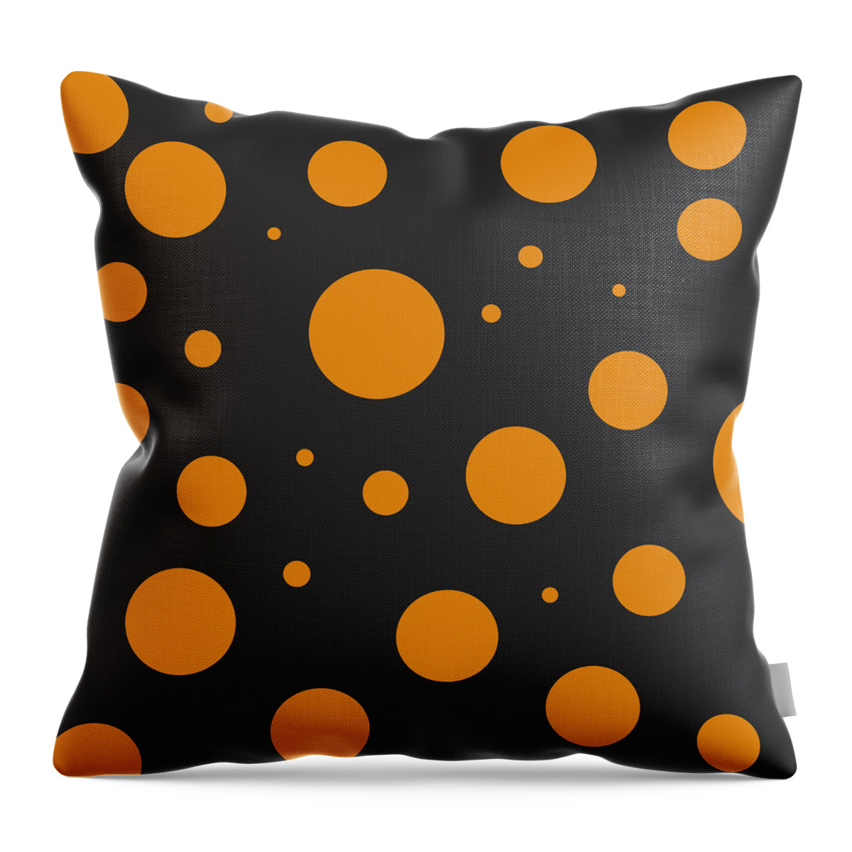 Polka Throw Pillow featuring the digital art Orange Polka Dot Pattern on Black by Jason Fink