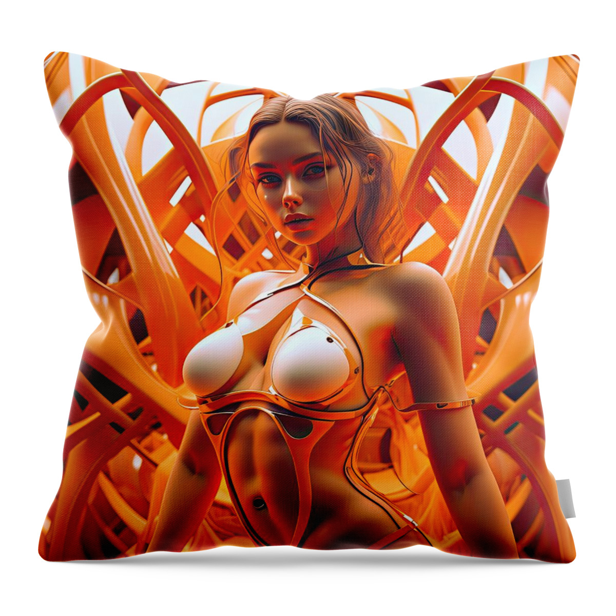 Pin Up Throw Pillow featuring the digital art Orange Seduction by My Head Cinema