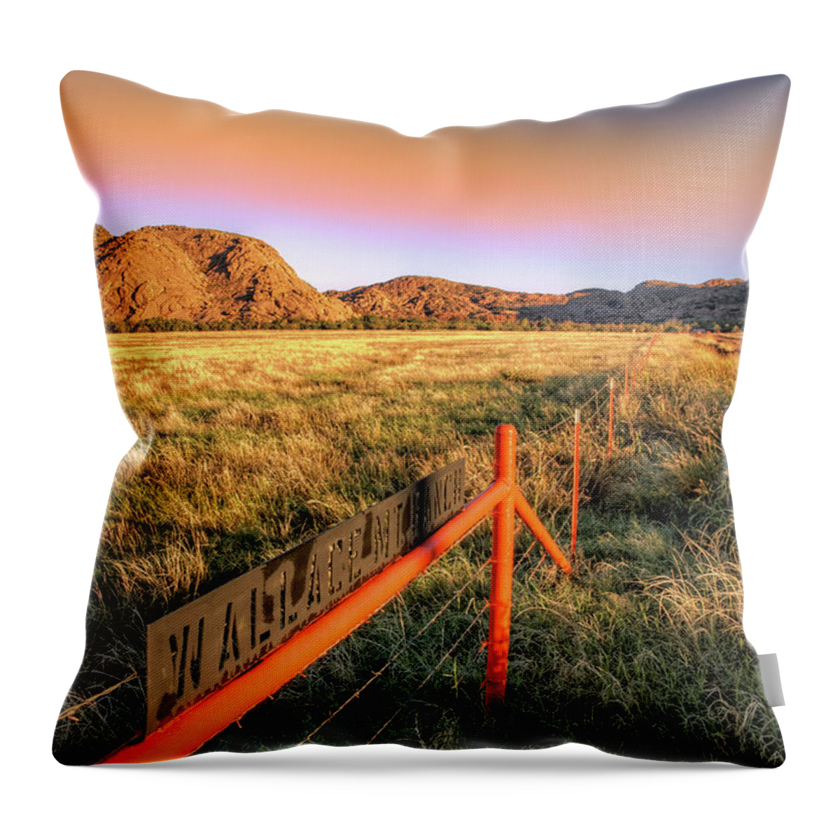 Oklahoma Throw Pillow featuring the photograph Orange Sky over Wallace Mountain - Quartz Mountains - Oklahoma by Jason Politte
