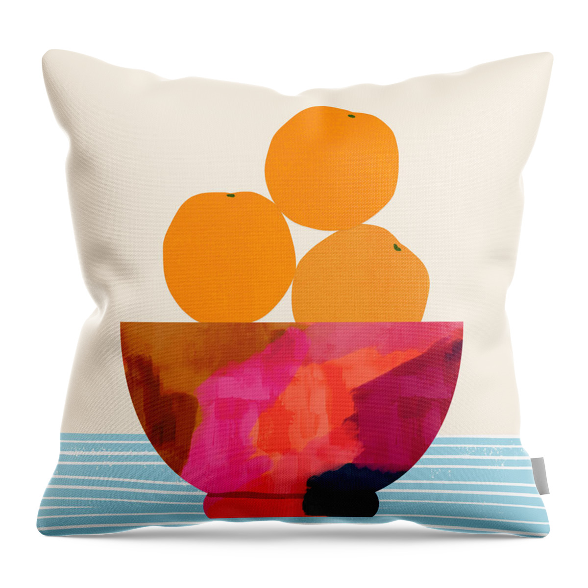 Oranges Throw Pillow featuring the digital art Oranges In A Painted Bowl- Art by Linda Woods by Linda Woods