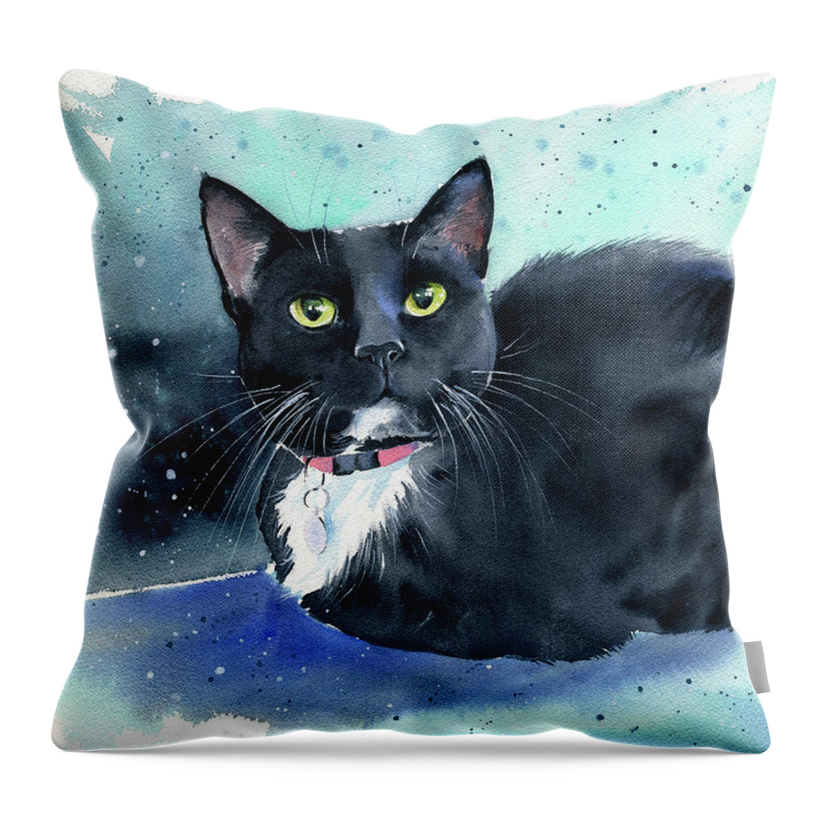 Cats Throw Pillow featuring the painting Oreo Tuxedo Cat Painting by Dora Hathazi Mendes