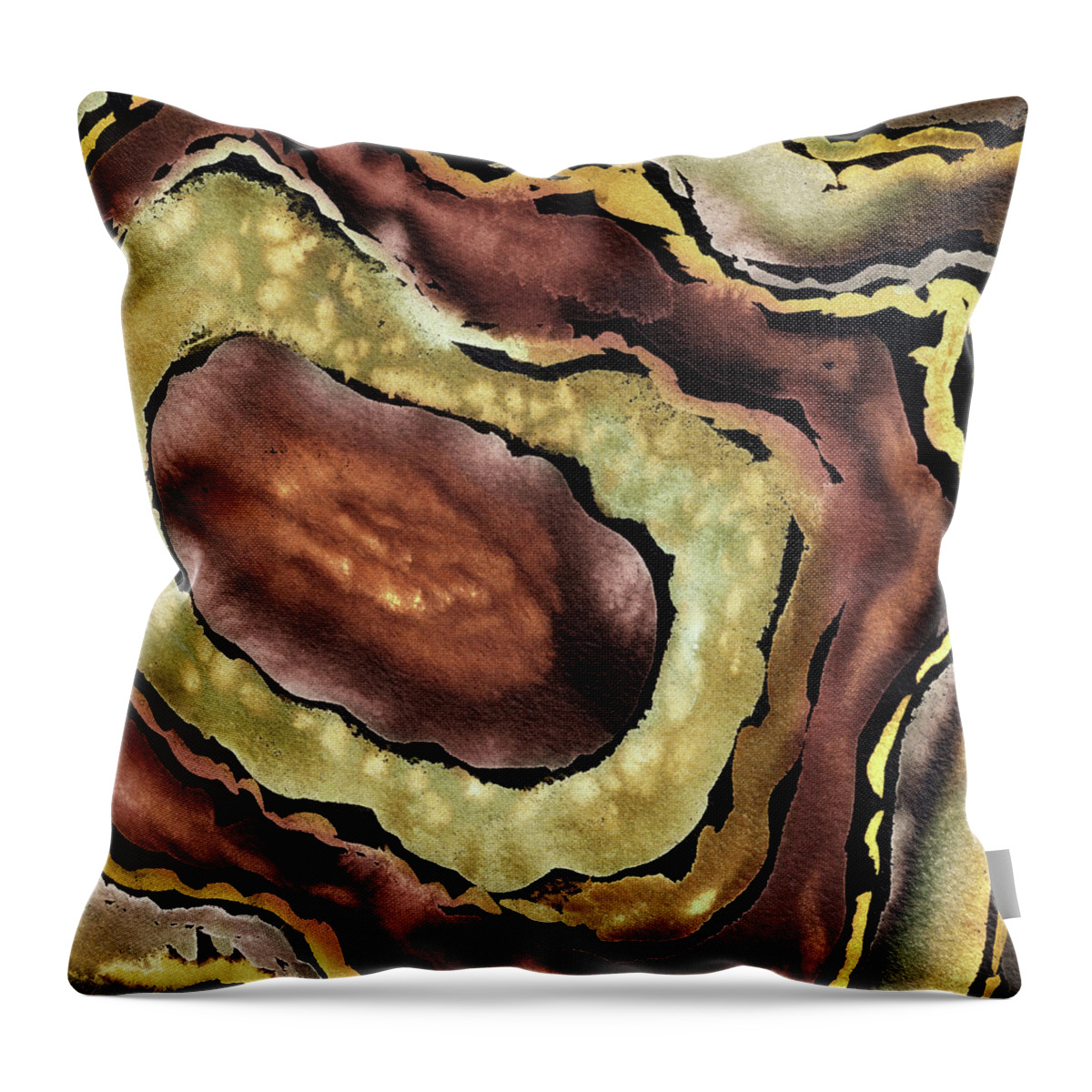 Brown Abstract Throw Pillow featuring the painting Organic Lines Of Terra Beige Brown Stone Texture III by Irina Sztukowski