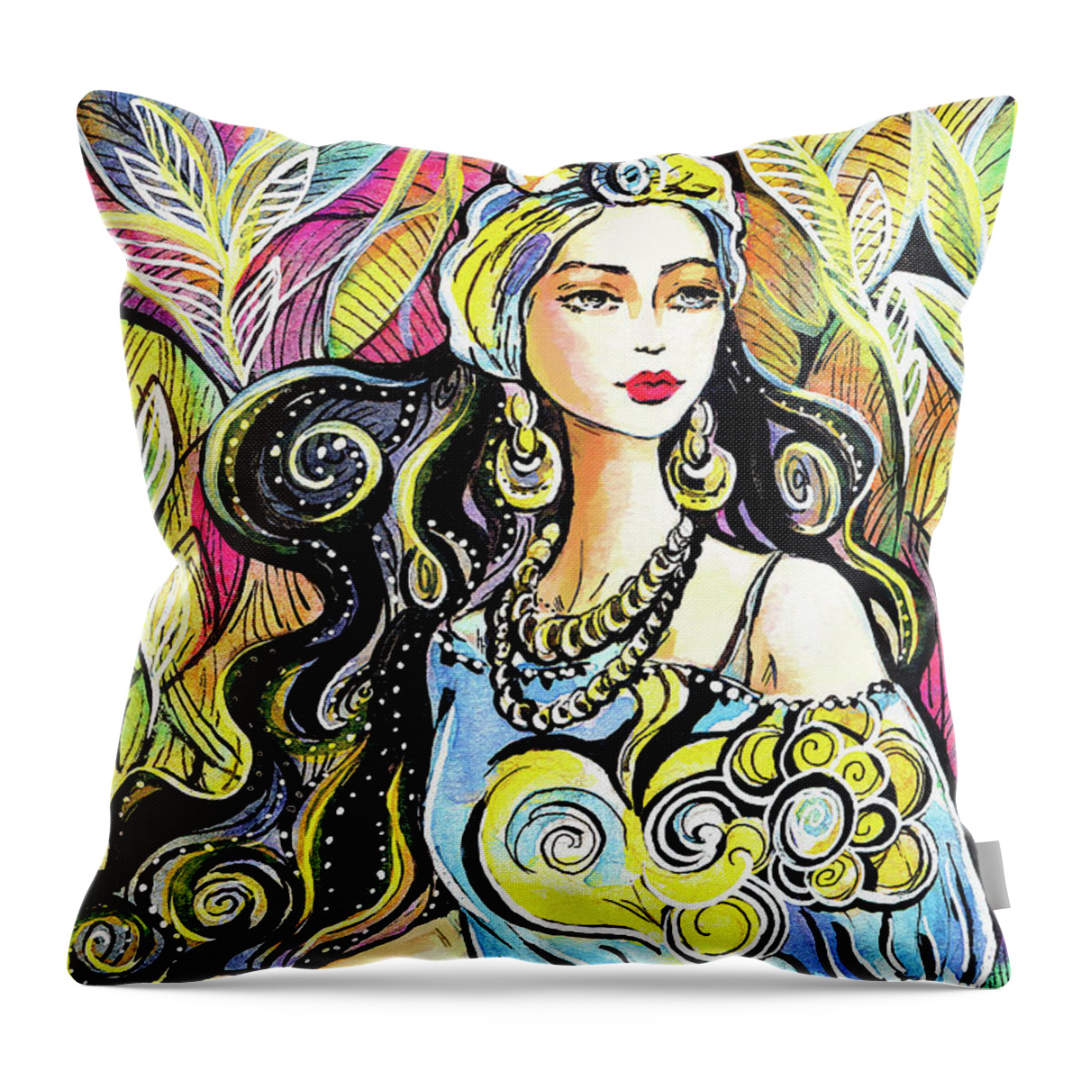 Eastern Woman Throw Pillow featuring the painting Orient Enchantress by Eva Campbell