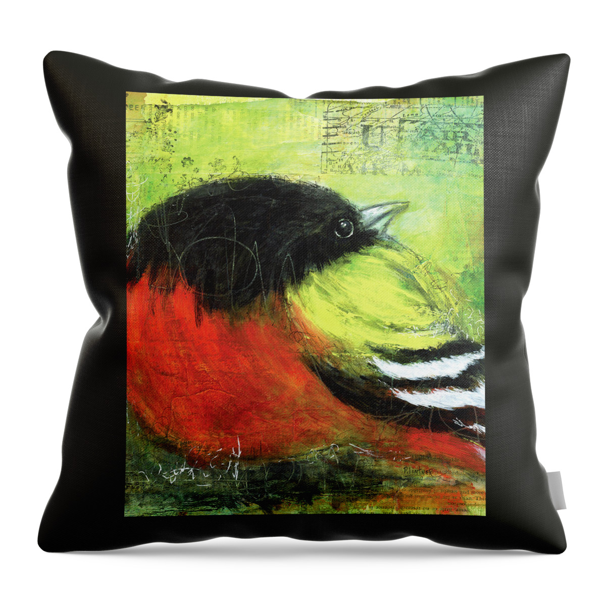Oriole Throw Pillow featuring the painting Oriole by Patricia Lintner