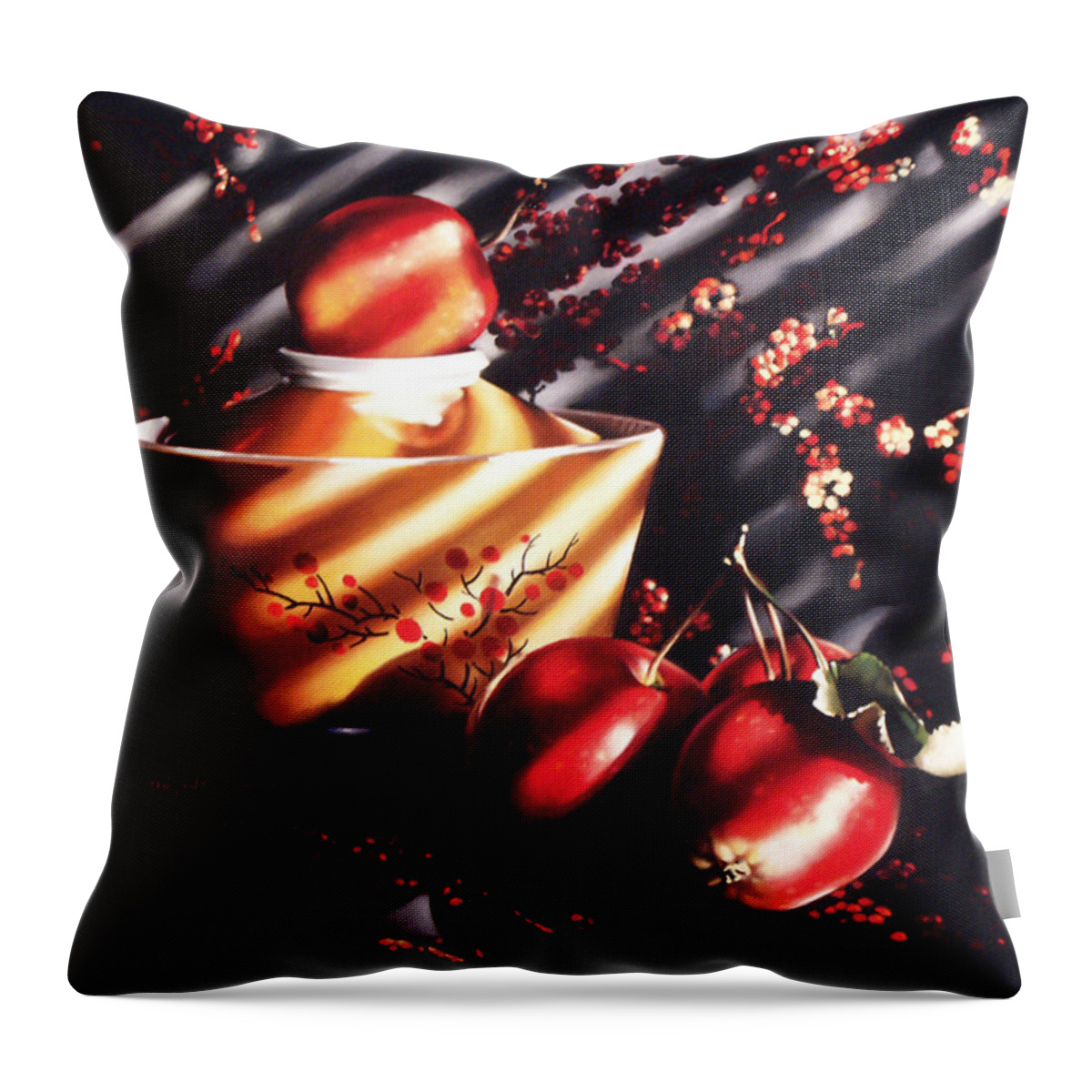 Oriental Throw Pillow featuring the pastel Ornamental Crabapples by Dianna Ponting
