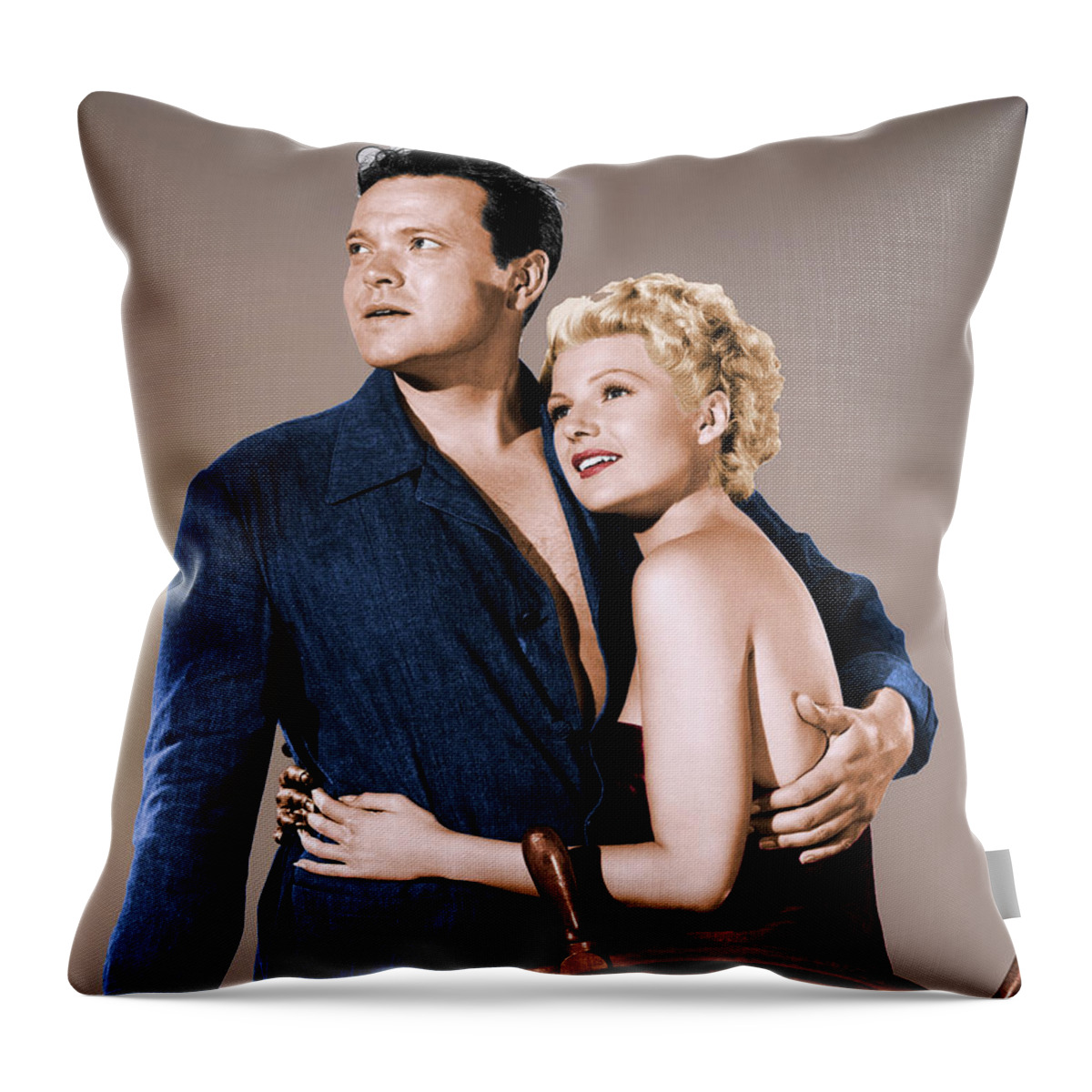 Orson Welles Throw Pillow featuring the photograph Orson Welles and Rita Hayworth by Movie World Posters