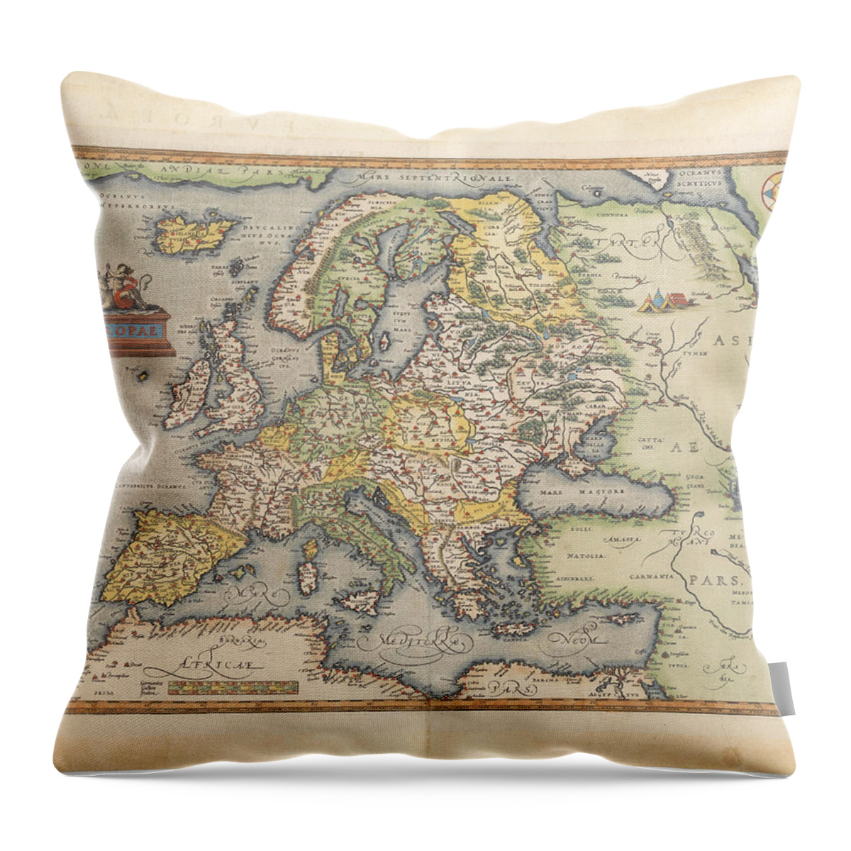 Map Throw Pillow featuring the painting ORTELIUS Europae by MotionAge Designs