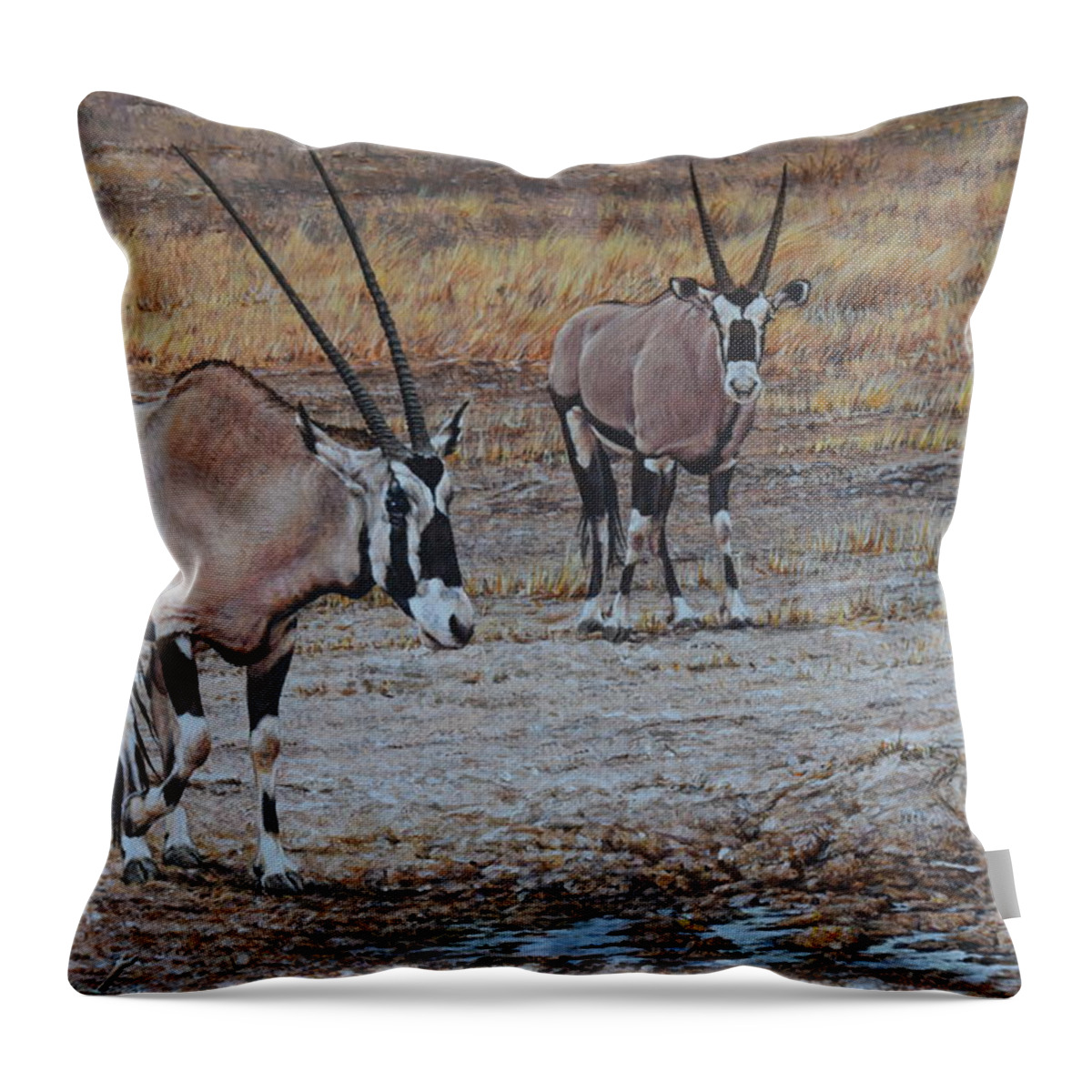 Oryx Throw Pillow featuring the painting Oryx by Alan M Hunt