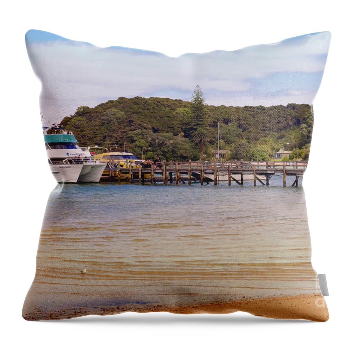Otehei Bay Throw Pillow featuring the photograph Otehei Bay Jetty, Bay of Islands, New Zealand by Elaine Teague