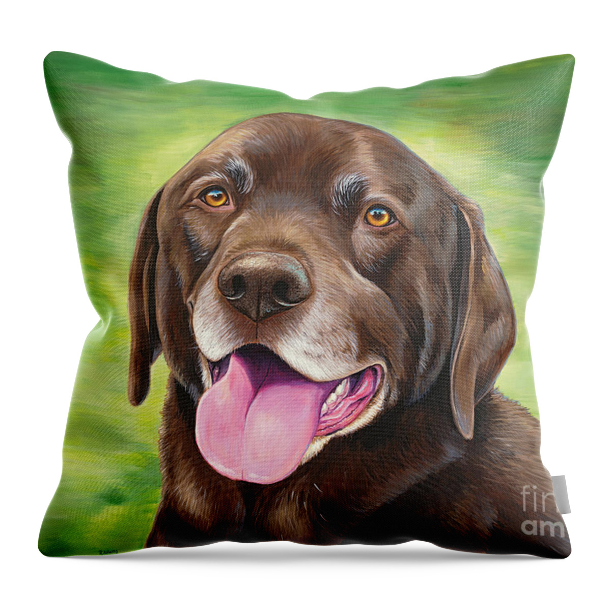 Labrador Retriever Throw Pillow featuring the painting Otis the Chocolate Labrador Retriever by Rebecca Wang