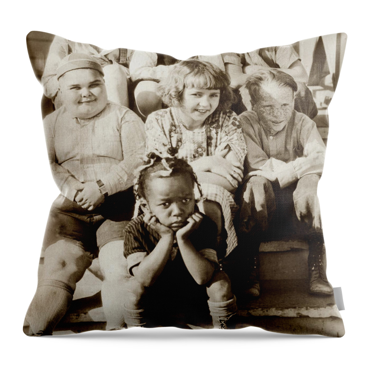 1920 Throw Pillow featuring the photograph Our Gang, Hal Roach's Rascals, Portrait, 1926 by Monterey County Historical Society
