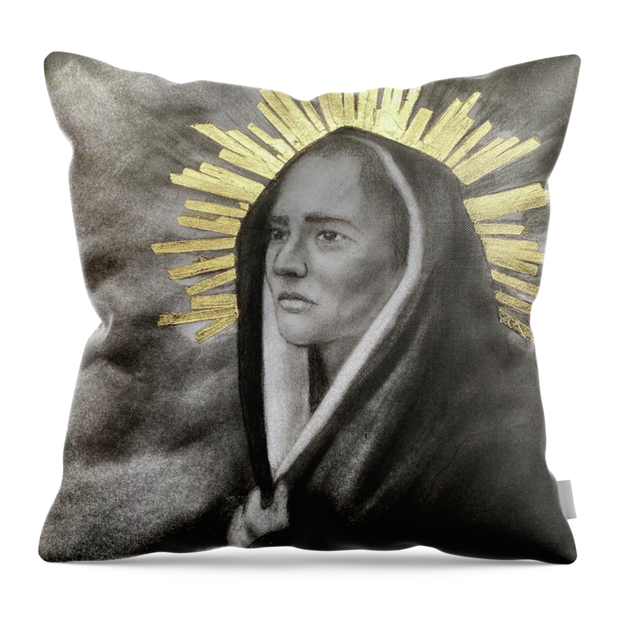 Our Lady Of Sorrows Throw Pillow featuring the drawing Our Lady of Sorrows by Nadija Armusik