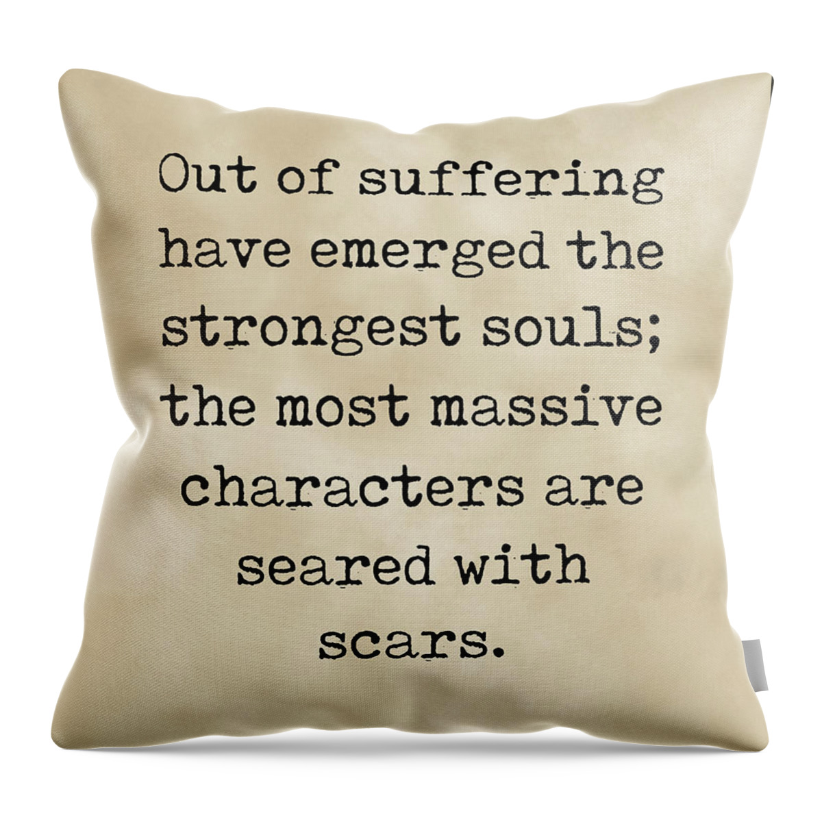 Out Of Suffering Emerged The Strongest Souls Throw Pillow featuring the digital art Out of suffering emerged the strongest souls, Kahlil Gibran Quote, Literary Typewriter Print Vintage by Studio Grafiikka