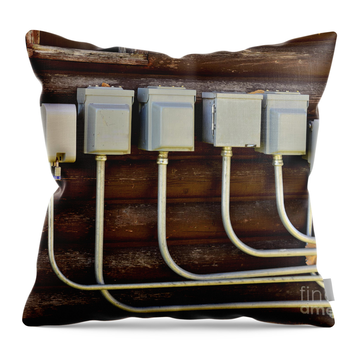 Electrical Boxes Throw Pillow featuring the photograph Outdoor Electrical Boxes by Kae Cheatham