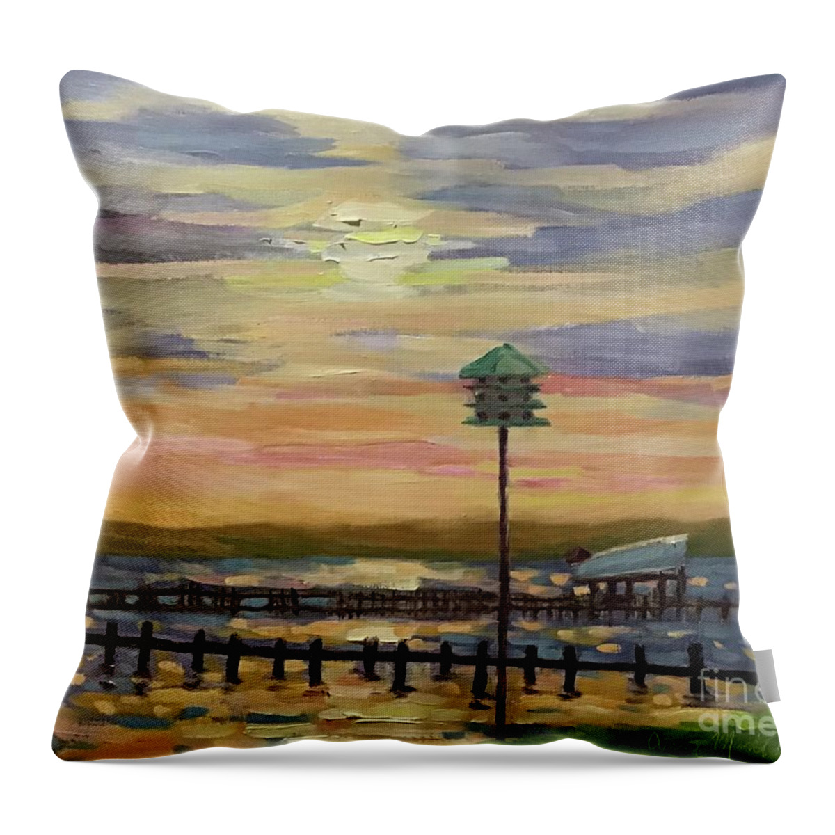 Sunset Throw Pillow featuring the painting Outer Banks Sunset by Anne Marie Brown