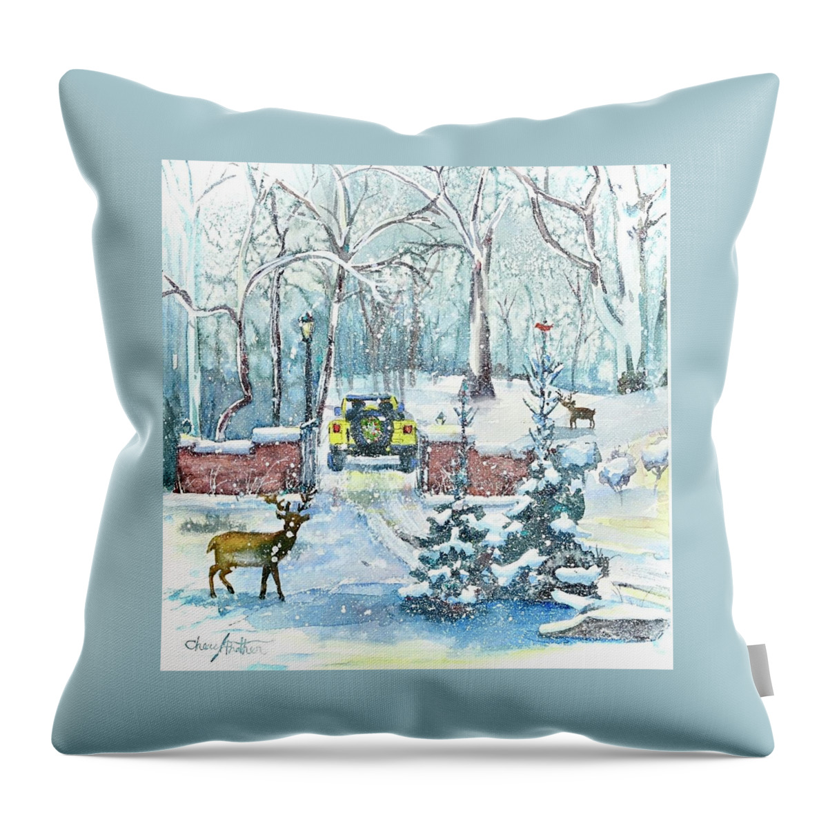 Christmas Throw Pillow featuring the painting Over the River And Through The Woods by Cheryl Prather