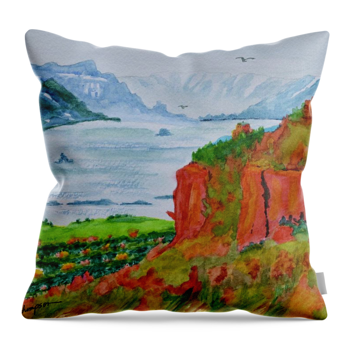 Overlook Along The Columbia River Throw Pillow featuring the painting Overlook Along the Columbia River by Warren Thompson