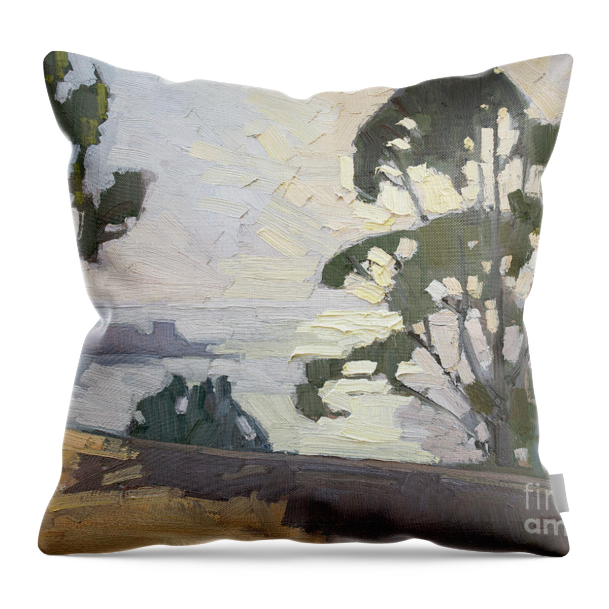 Pacific Ocean Throw Pillow featuring the painting Overlooking the Pacific Ocean - La Jolla, San Diego, California by Paul Strahm