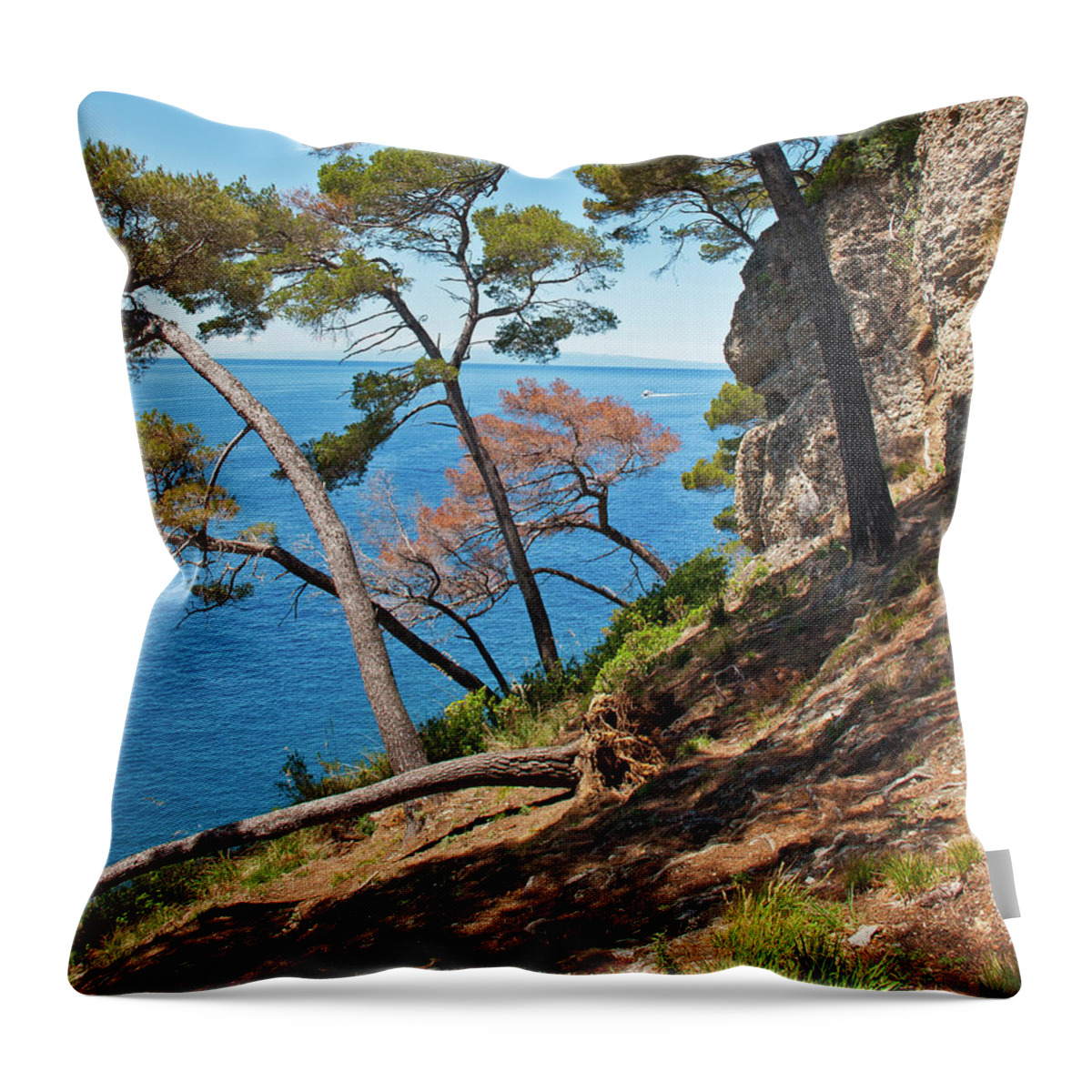 Trees Throw Pillow featuring the photograph Overlooking the Sea - Portofino, Italy by Denise Strahm