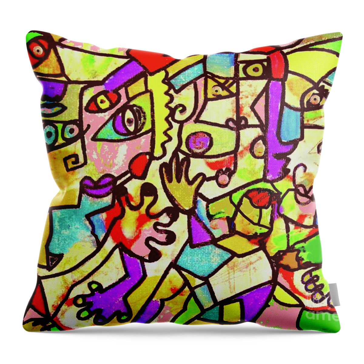 Sandra Silberzweig Throw Pillow featuring the painting Emotional Commotional Collision by Sandra Silberzweig