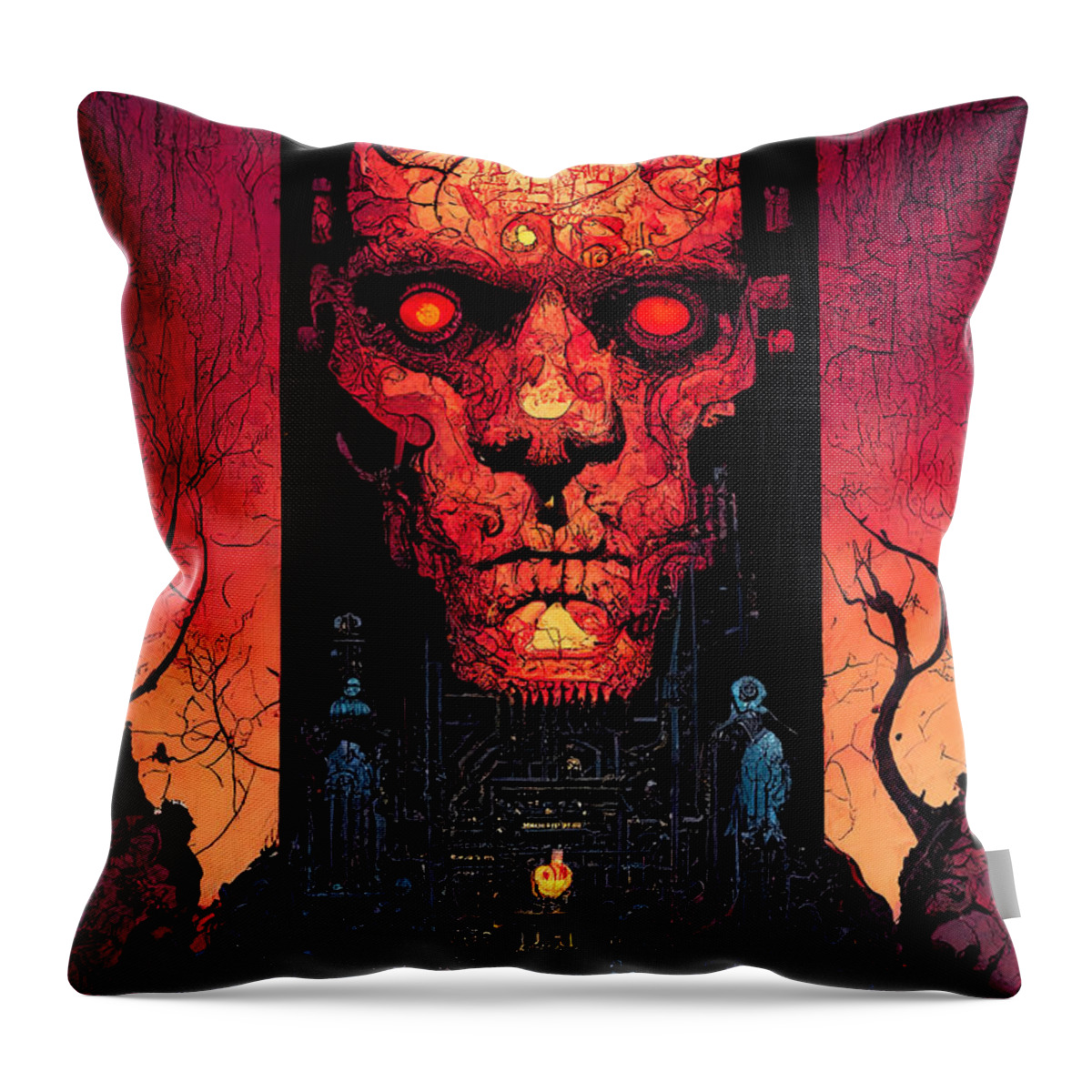 Gate Throw Pillow featuring the painting Overseer of Hell, 02 by AM FineArtPrints
